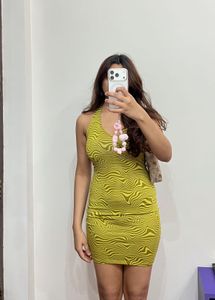 H&M Trendy Green Pattern Mini Dress