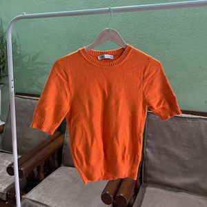 Zara Orange Knit Cropped Top