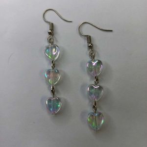 Handmade Long Clear Heart Earrings