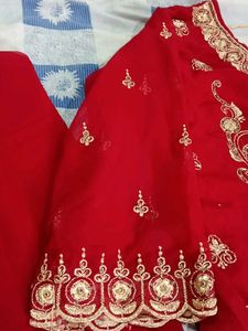 Red &amp; Gold Embroidered Stones  Kurta Set