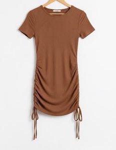 Stylish Ribbed Brown Bodycon Mini Dress