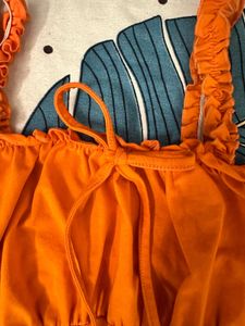 Orange Ruffle Tie Crop Top