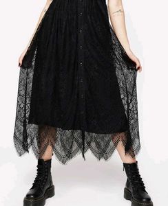 Elegant Black Lace Midi Skirt