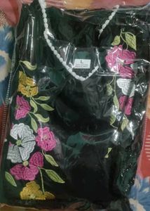 Floral Embroidered Black Kurti Set
