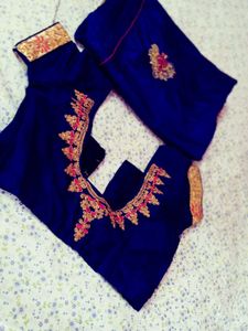 Blue Embroidered  silk Saree