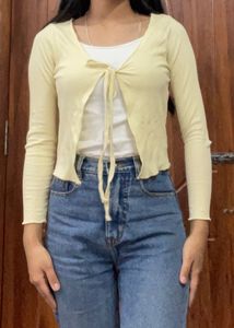 Pastel Yellow Tie Front Cardigan
