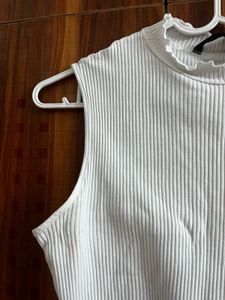 White Ribbed Mock Neck Tank