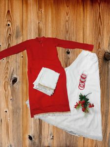 Red &amp; White Sahara Kameez Suit Whit Duppta Set