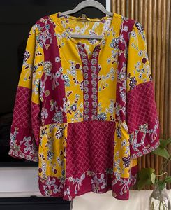 Floral Print Yellow And Red Blouse, size 36-38