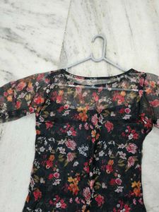 Organza Floral Black Kurti