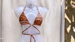 1141. Brown Paisley Print Bikini top