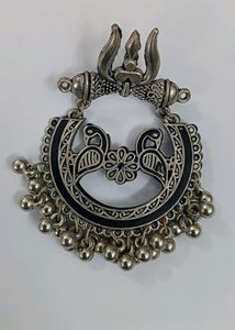 Shiv and Peacock Design Silver Oxidised Earings