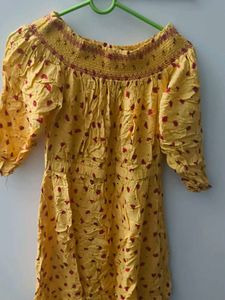 Yellow Print Off-Shoulder Dress