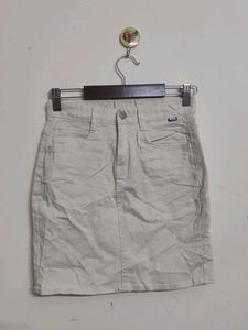 Beige Denim Mini Skirt