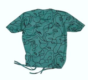 Abstract Face Print Drawstring Top