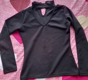Women V Neck Black Top