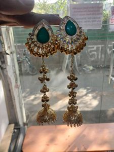 Emerald &amp; Gold Jhumka Earrings