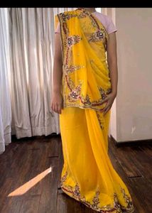 Mustard Yellow Saree With Embroidered Blouse