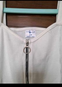 White Zip-Up Crop Top