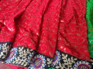 Full Body Work Red And Green Saree