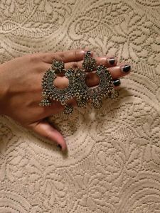 Boho Oxidized Silver Jhumka Earrings & Ring Set