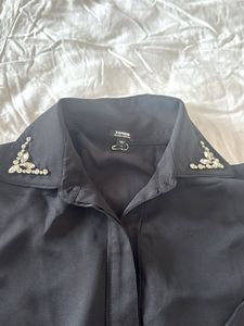 Embellished Collar Black Blouse
