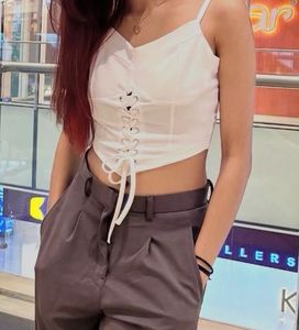 White Lace-Up Corset Top
