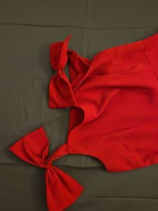 Red Skater Dress with Shoulder Bow Detail