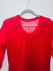 Red Chikankari Set Of 3