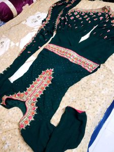 Green work Embroidered gharara set