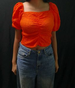 Chic Orange Ruched Crop Top