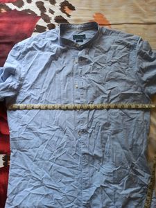 Zara Men Blue Mandarin Collar Shirt For Men
