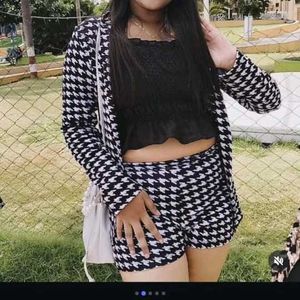 Houndstooth Blazer &amp; Skirt Set