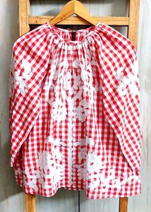 Red Gingham Embroidered Blouse size-46-48