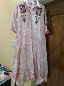 Striped Embroidered Shirt Dress
