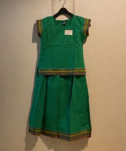 Green Cotton Skirt Blouse For Girls