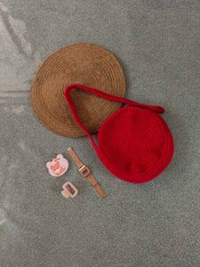 Korean Cutie 🥰 Red Crochet Round Bag ♥️