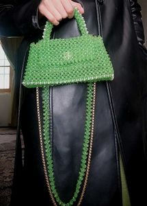 Green Beaded Top Handle Bag