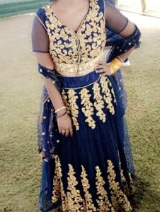 Blue and Gold Embroidered Lehenga
