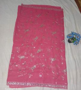 Pink Saree Chamki Computer Work With Blouse 👚