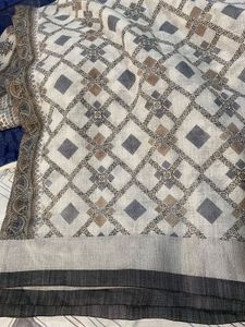 Block Printed Linen Saree