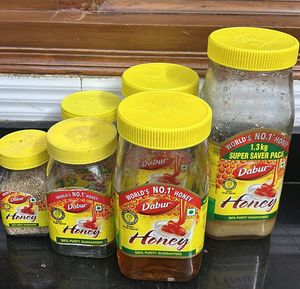 Set Of 7 Dabur Honey Empty Glass Jars With Lid