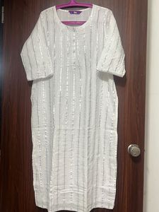 Ethnic Shiny White Straight Kurta