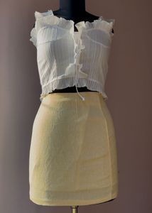 powder yellow tight fitted skirt