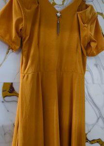 Mustard Cold Shoulder Midi Dress