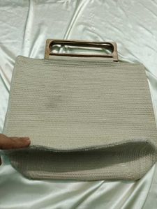 Cotton Jute Handbag With Wooden Handle