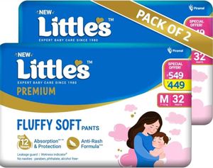 2 Packs Of 32 Little's Premium Diapers - M