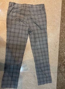 Gray Plaid Slim Fit Pants