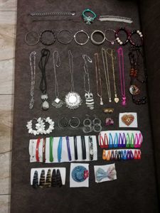 10 Necklace,8 Bangles,3 Bracelet,5 Earrings, Clips