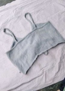 Fluffy Light Blue Crop Top